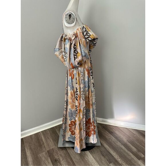 NWT ULLA JOHNSON Izra Metallic Floral Off The Shoulder Maxi Dress - Picture 7 of 10